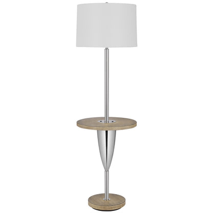 61" Chrome Tray Table Floor Lamp With White Square Shade