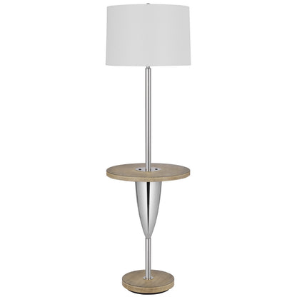 61" Chrome Tray Table Floor Lamp With White Square Shade