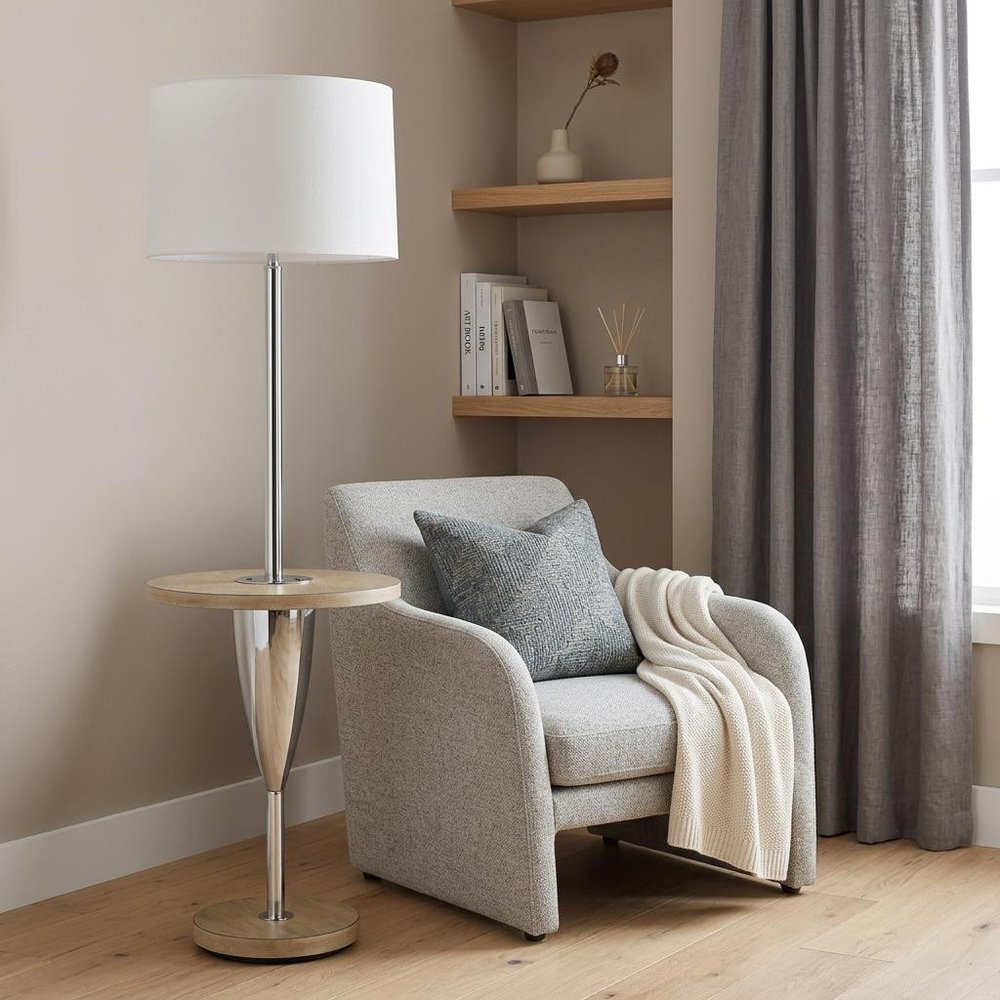 61" Chrome Tray Table Floor Lamp With White Square Shade HomeRoots