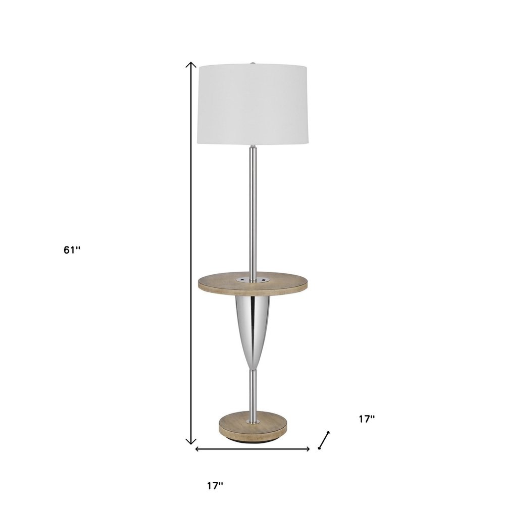 61" Chrome Tray Table Floor Lamp With White Square Shade HomeRoots