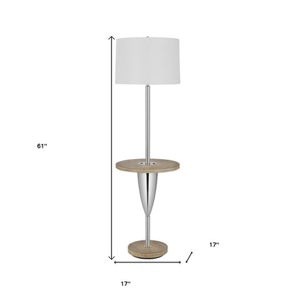 61" Chrome Tray Table Floor Lamp With White Square Shade