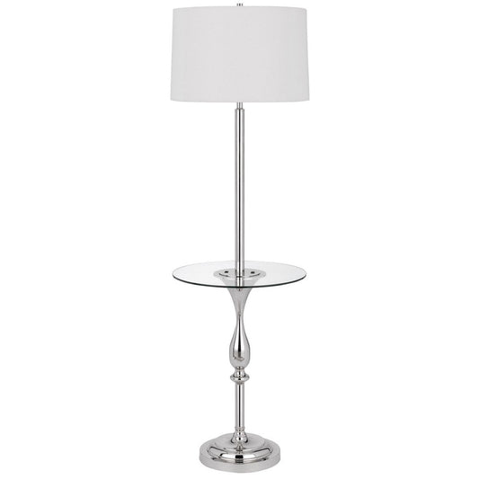 61" Chrome Tray Table Floor Lamp With White Transparent Glass Square Shade HomeRoots