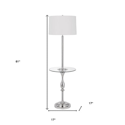 61" Chrome Tray Table Floor Lamp With White Transparent Glass Square Shade HomeRoots