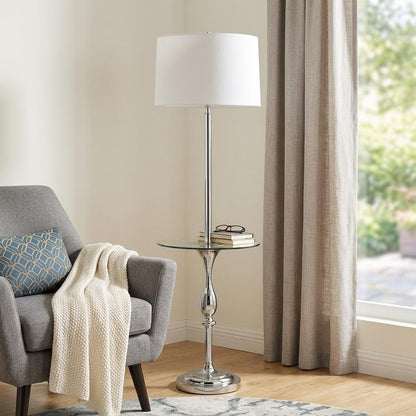 61" Chrome Tray Table Floor Lamp With White Transparent Glass Square Shade HomeRoots