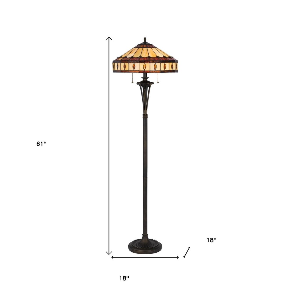 61" Bronze Two Light Traditional Shaped Floor Lamp With Purple and Ivory Abstract Tiffany Glass Empire Shade — view 4