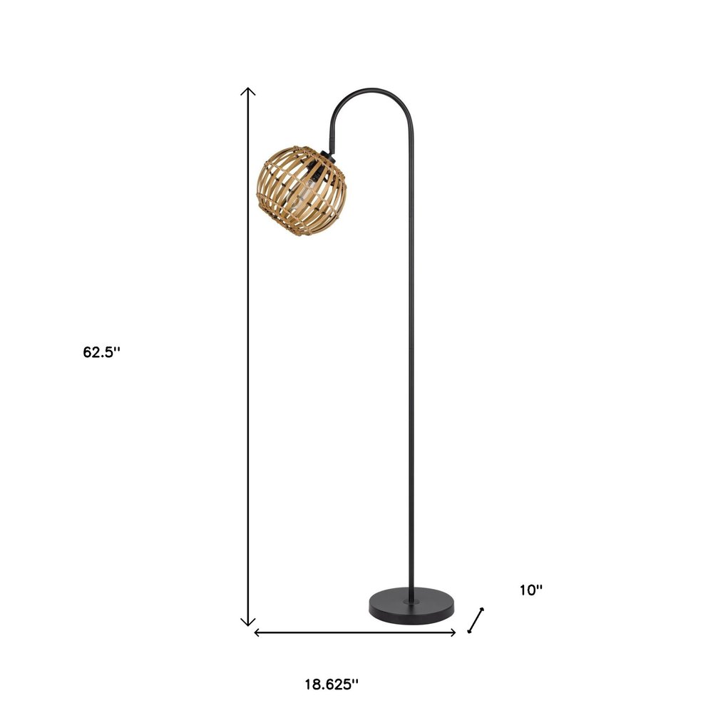 63" Black Traditional Shaped Floor Lamp With Brown Globe Shade — view 5