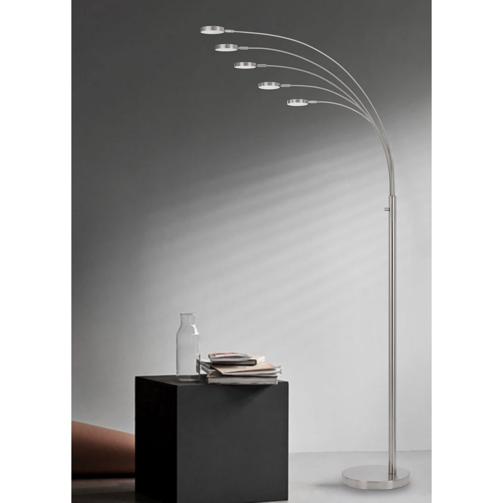 82" Nickel Five Light Led Arc Floor Lamp — view 2