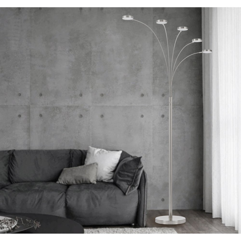 82" Nickel Five Light Led Arc Floor Lamp HomeRoots