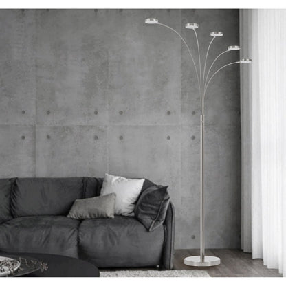 82" Nickel Five Light Led Arc Floor Lamp HomeRoots