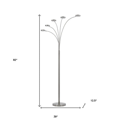 82" Nickel Five Light Led Arc Floor Lamp HomeRoots