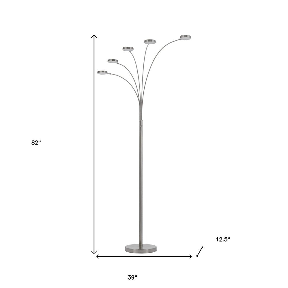 82" Nickel Five Light Led Arc Floor Lamp — view 4