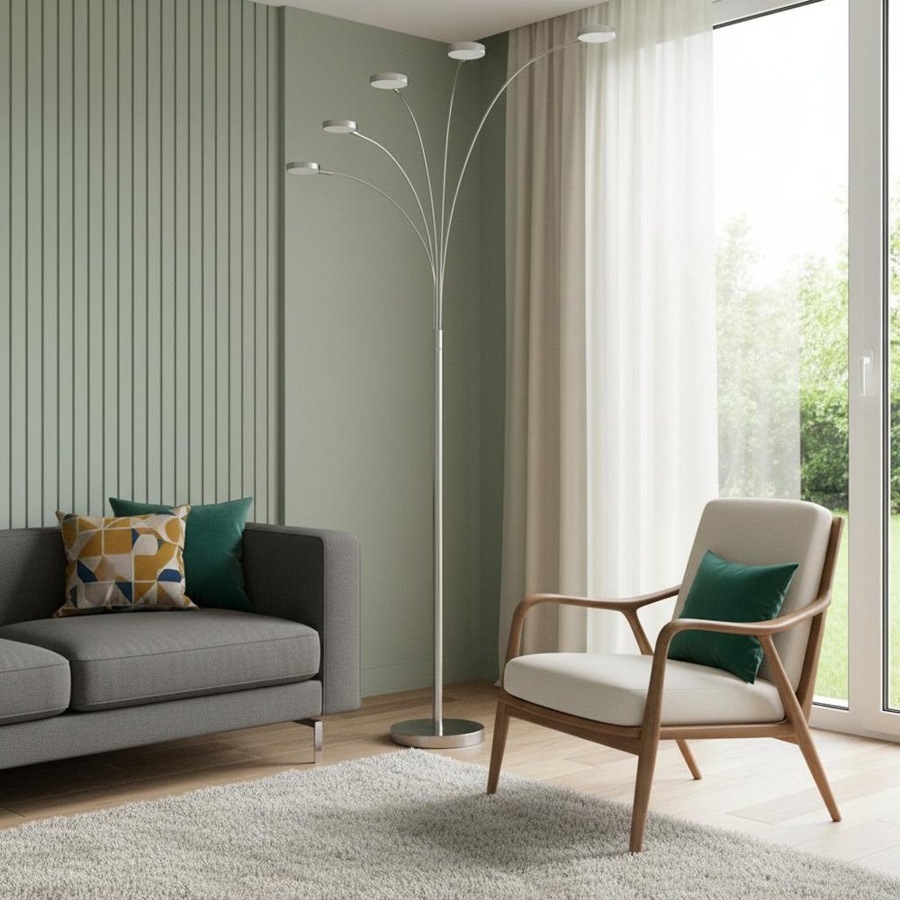 82" Nickel Five Light Led Arc Floor Lamp HomeRoots