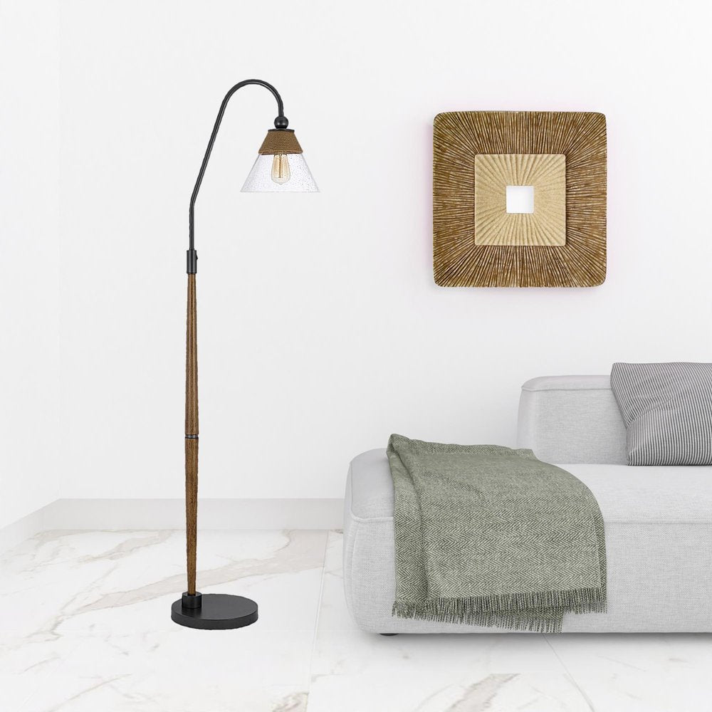 71" Brown Traditional Shaped Floor Lamp With Clear Transparent Glass Empire Shade HomeRoots