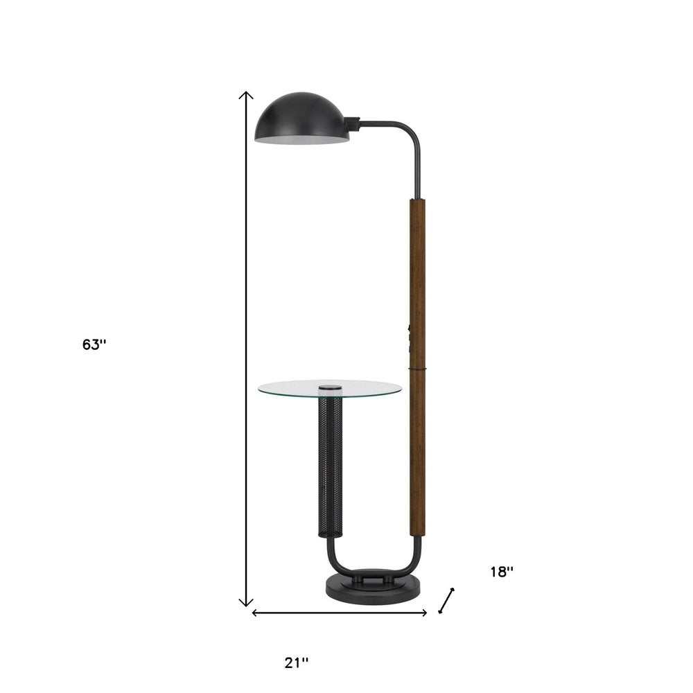 63" Brown Tray Table Floor Lamp With Bronze Transparent Glass Dome Shade HomeRoots
