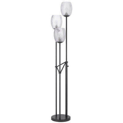 71" Black Three Light Traditional Shaped Floor Lamp With Clear Transparent Glass Novelty Shade HomeRoots