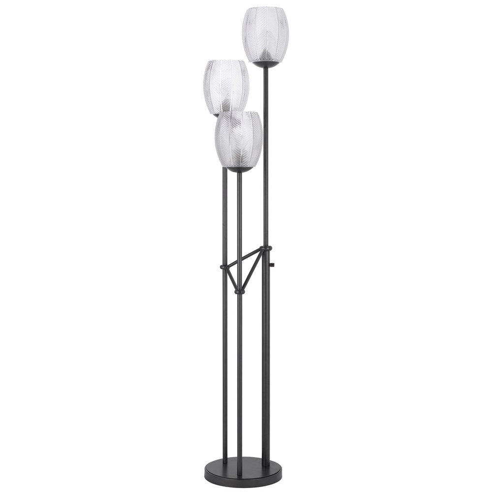 71" Black Three Light Traditional Shaped Floor Lamp With Clear Transparent Glass Novelty Shade — view 1