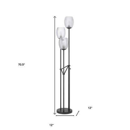 71" Black Three Light Traditional Shaped Floor Lamp With Clear Transparent Glass Novelty Shade HomeRoots