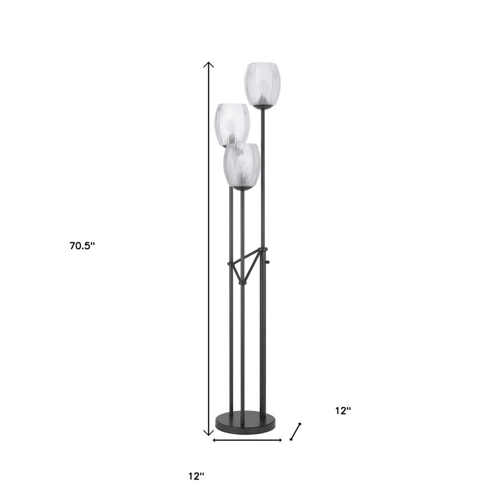 71" Black Three Light Traditional Shaped Floor Lamp With Clear Transparent Glass Novelty Shade HomeRoots