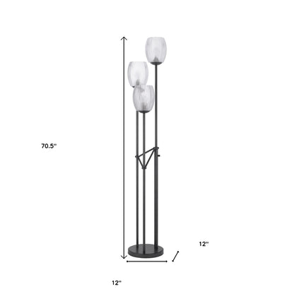 71" Black Three Light Traditional Shaped Floor Lamp With Clear Transparent Glass Novelty Shade