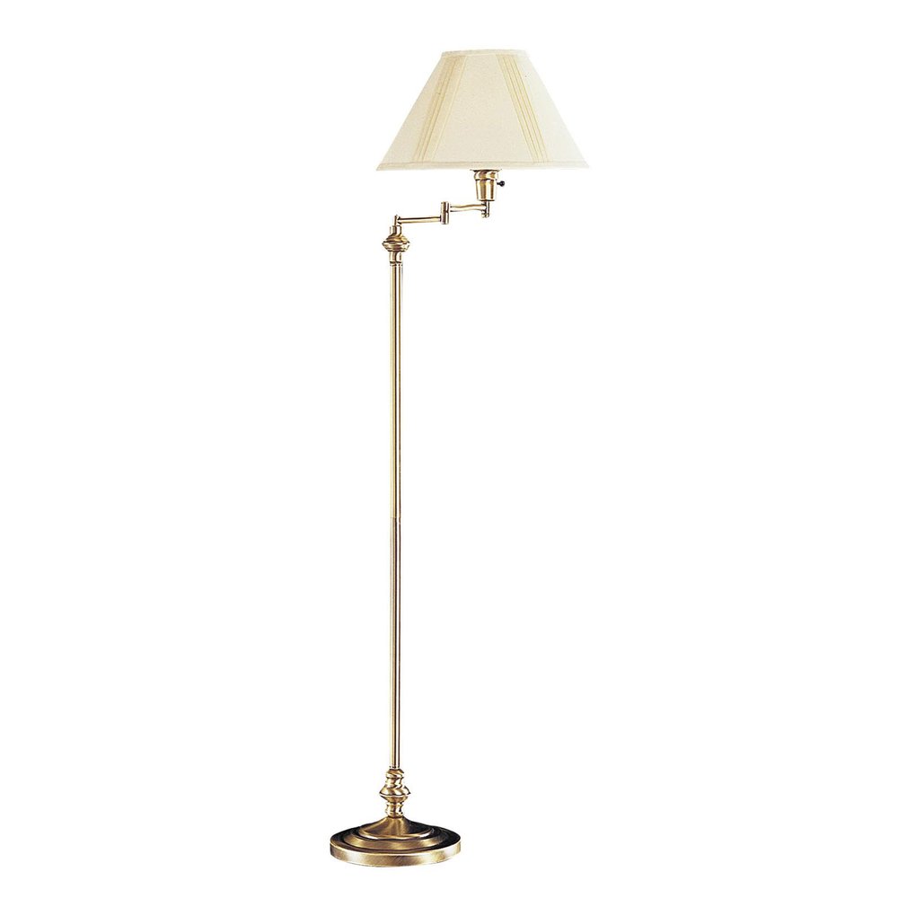 59" Bronze Metal Swing Arm Floor Lamp With Beige Fabric Empire Shade — view 4