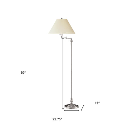 59" Nickel Swing Arm Floor Lamp With Beige Empire Shade