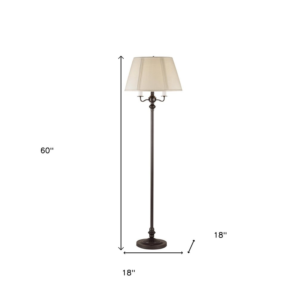 60" Bronze Metal Four Light Floor Lamp With Beige Fabric Square Shade HomeRoots