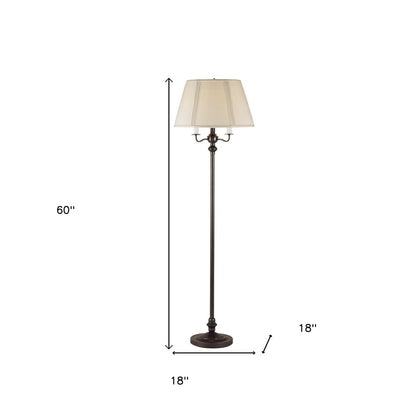 60" Bronze Metal Four Light Floor Lamp With Beige Fabric Square Shade HomeRoots