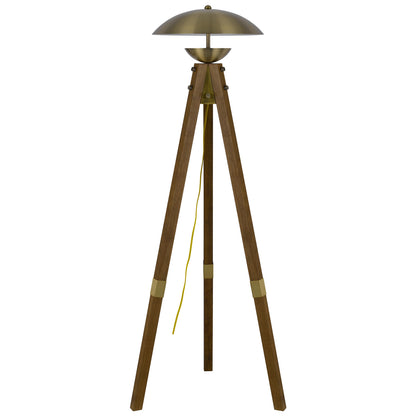 55" Brass Tripod Floor Lamp With Antiqued Brass Dome Shade