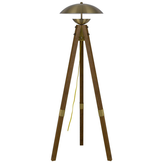 55" Brass Tripod Floor Lamp With Antiqued Brass Dome Shade HomeRoots