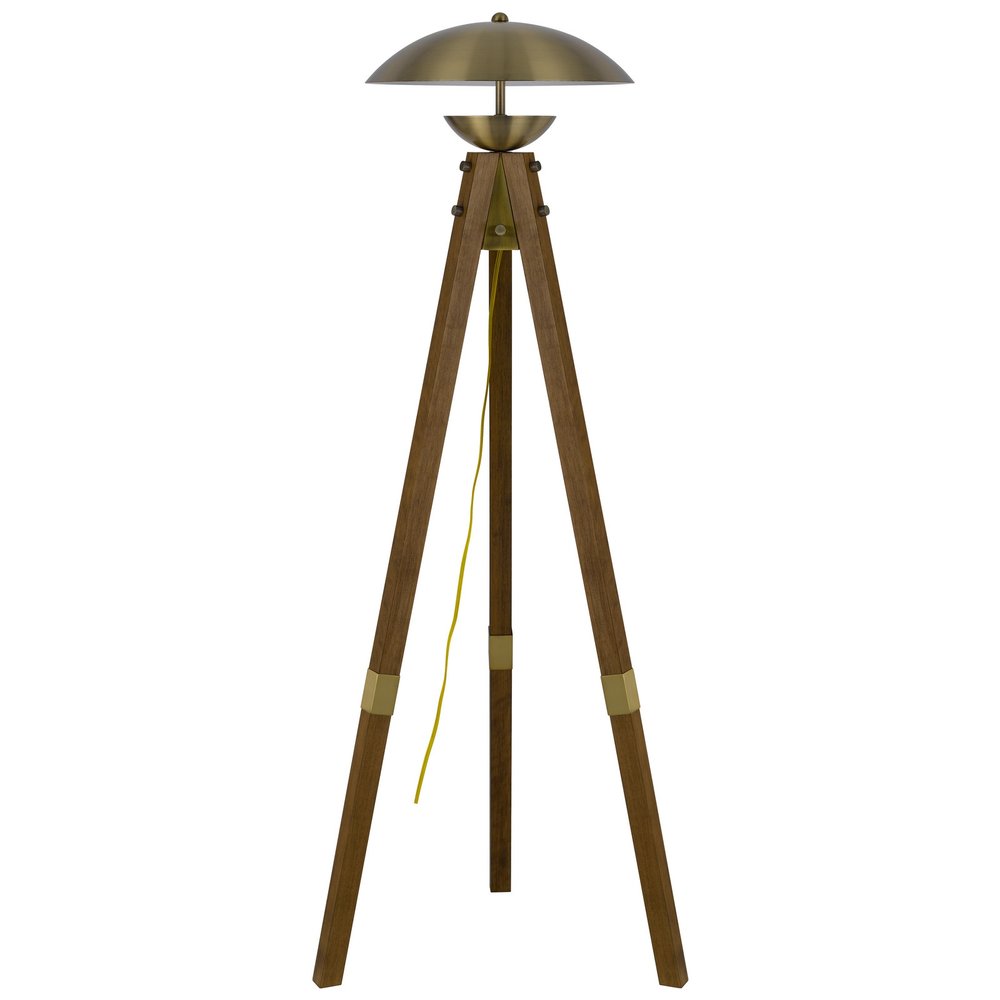 55" Brass Tripod Floor Lamp With Antiqued Brass Dome Shade — view 1