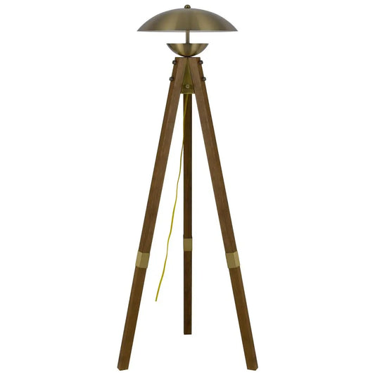 55" Brass Tripod Floor Lamp With Antiqued Brass Dome Shade HomeRoots