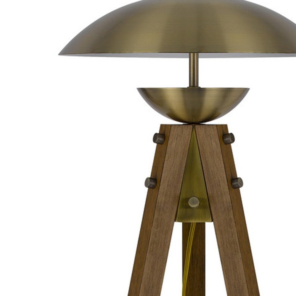 55" Brass Tripod Floor Lamp With Antiqued Brass Dome Shade — view 2