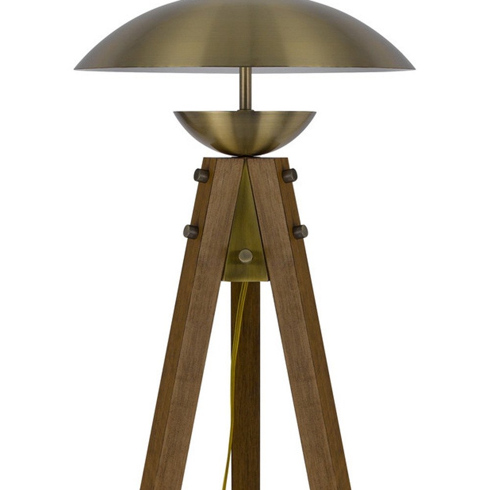 55" Brass Tripod Floor Lamp With Antiqued Brass Dome Shade — view 3