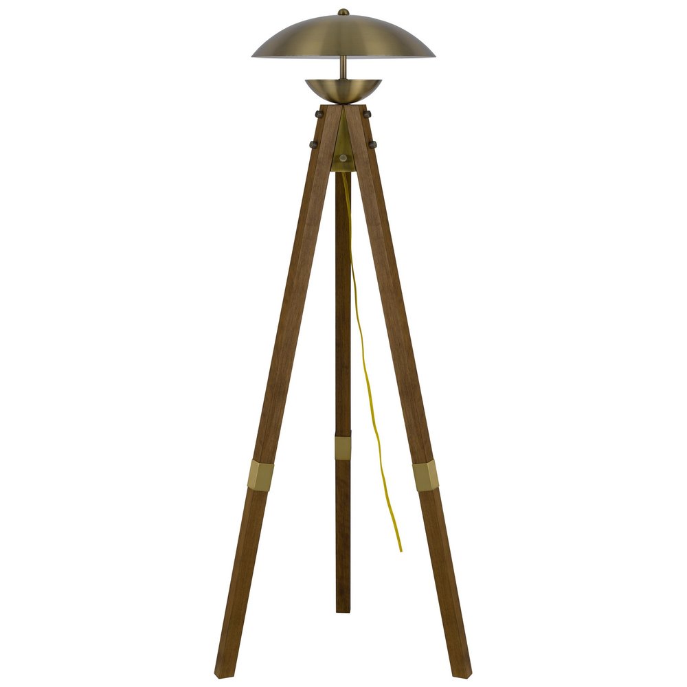 55" Brass Tripod Floor Lamp With Antiqued Brass Dome Shade HomeRoots