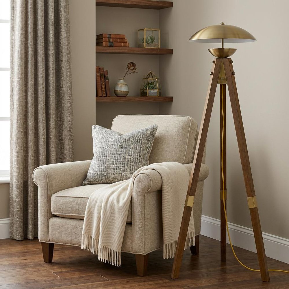 55" Brass Tripod Floor Lamp With Antiqued Brass Dome Shade HomeRoots