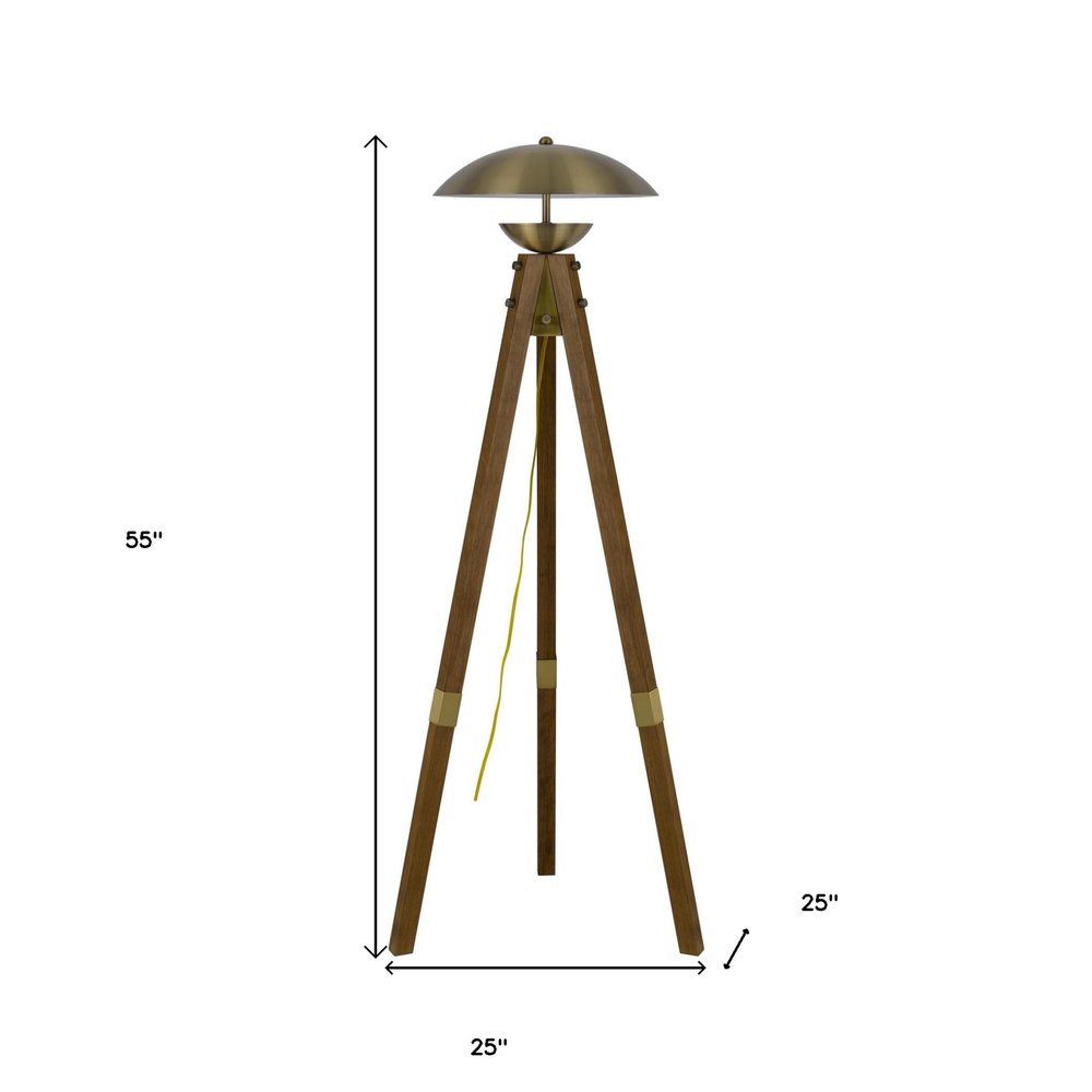 55" Brass Tripod Floor Lamp With Antiqued Brass Dome Shade — view 5