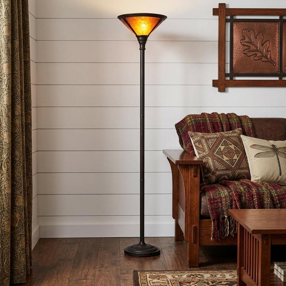 71" Rusted Torchiere Floor Lamp With Brown Dome Shade HomeRoots