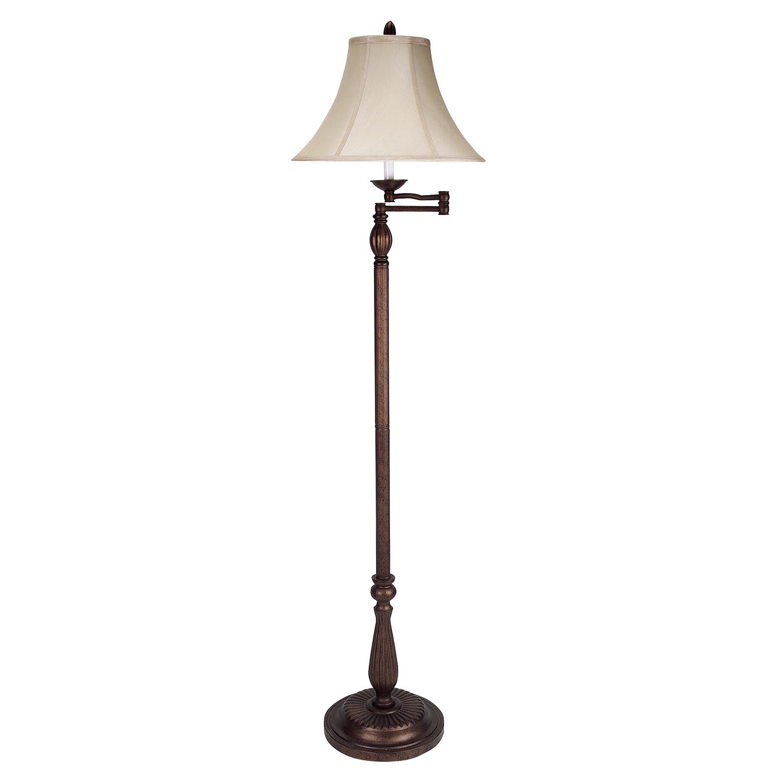 62" Rusted Swing Arm Floor Lamp With Champagne Bell Shade - FurniFindUSA