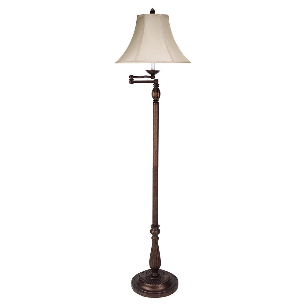 62" Rusted Swing Arm Floor Lamp With Champagne Bell Shade HomeRoots