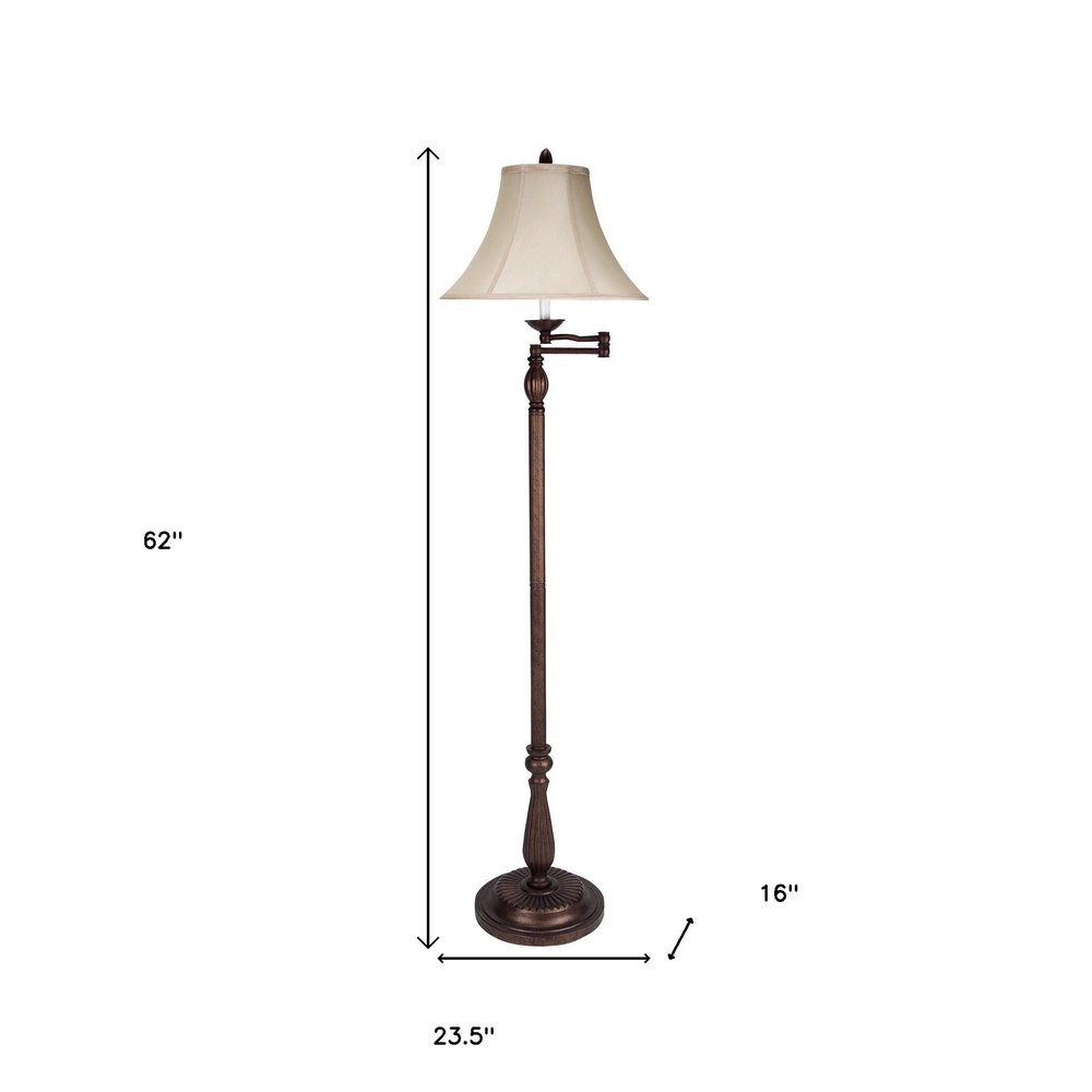 62" Rusted Swing Arm Floor Lamp With Champagne Bell Shade — view 5