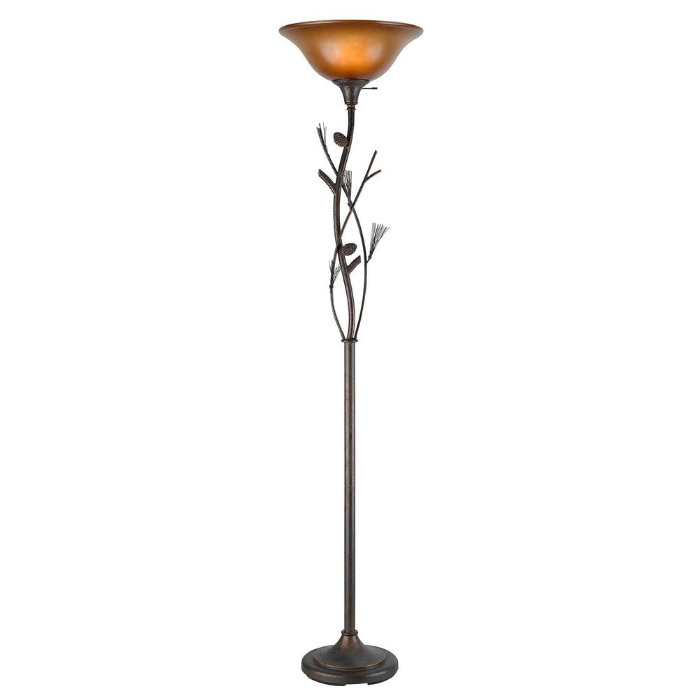 72" Amber Torchiere Floor Lamp With Brown Glass Dome Shade — view 1