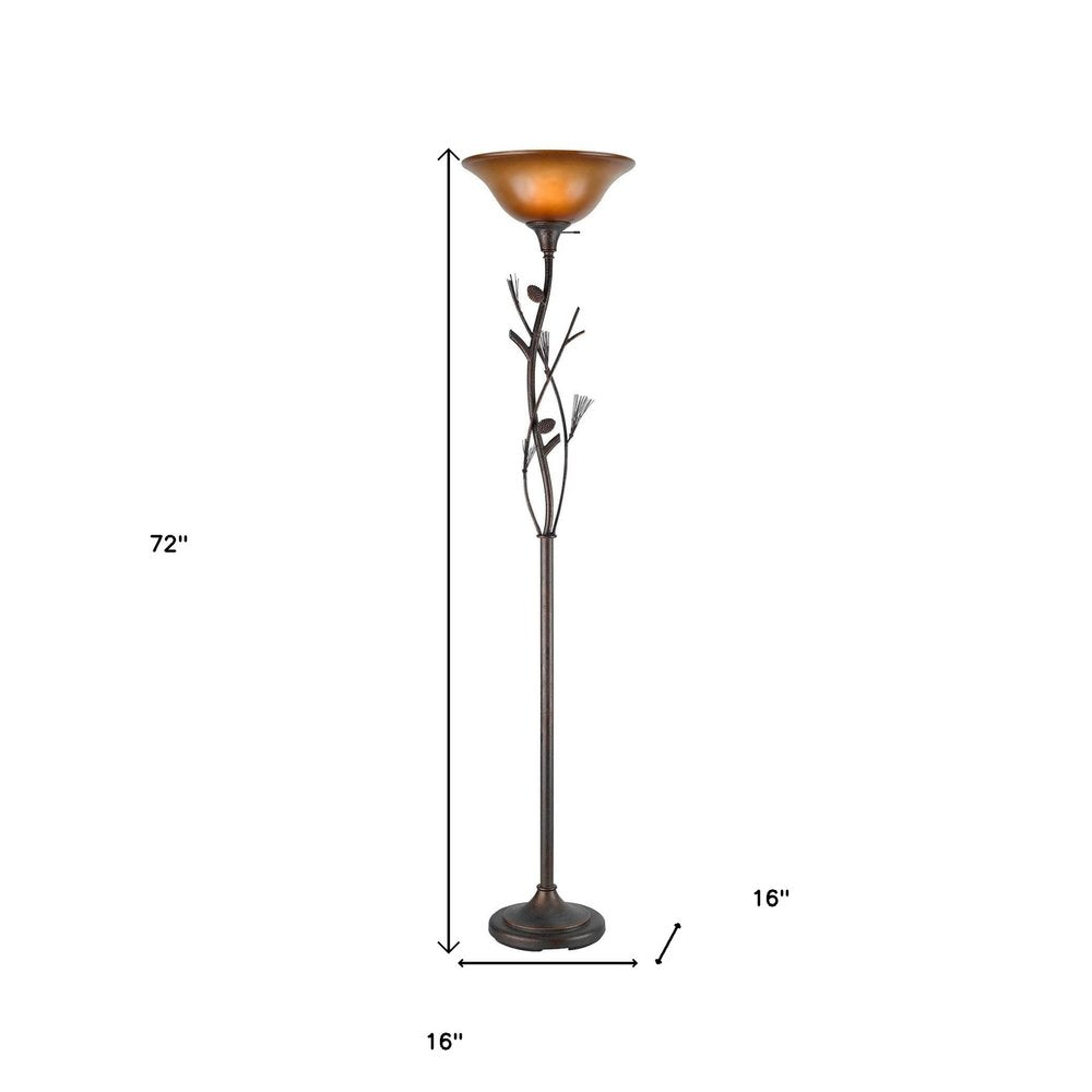 72" Amber Torchiere Floor Lamp With Brown Glass Dome Shade HomeRoots