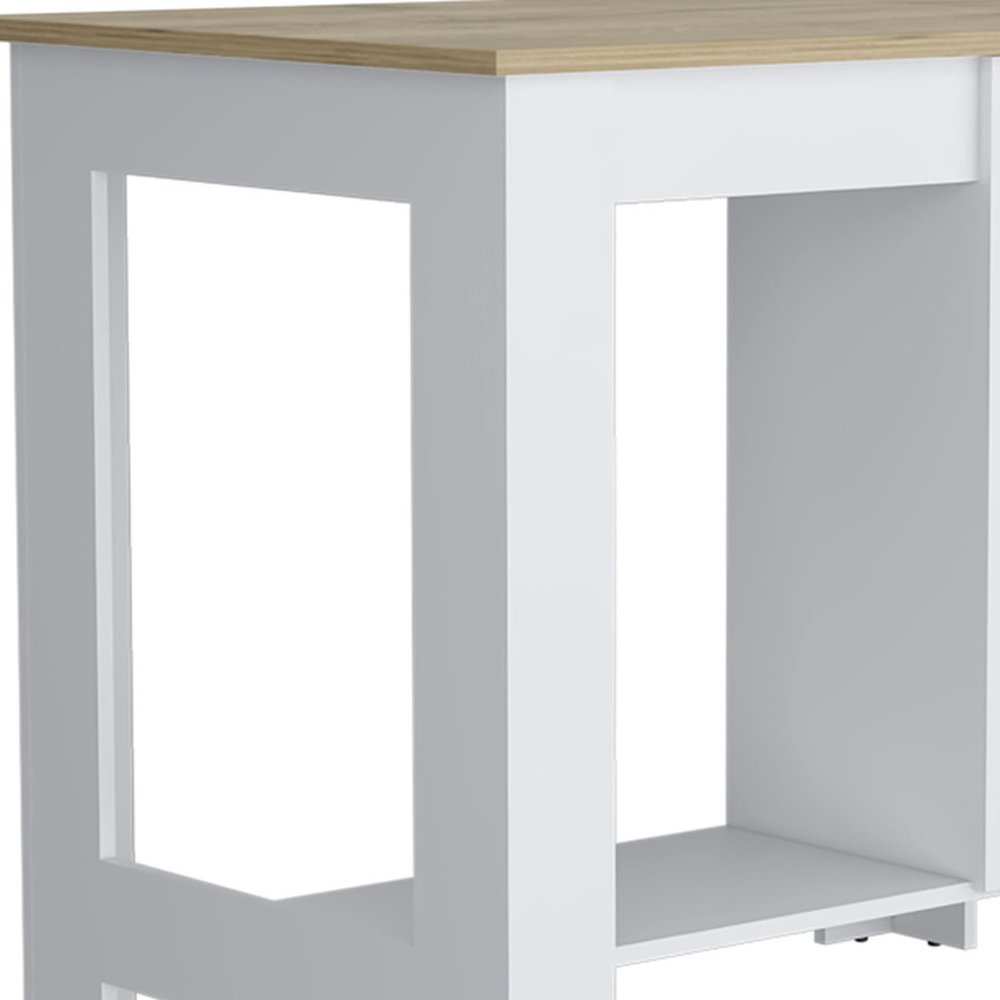 Set of Two Oak and White Wood Kitchen Island And Pantry Cabinet HomeRoots