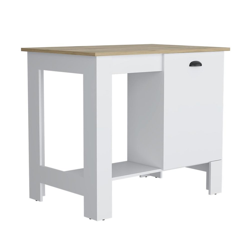 Set of Two Oak and White Wood Kitchen Island And Pantry Cabinet HomeRoots