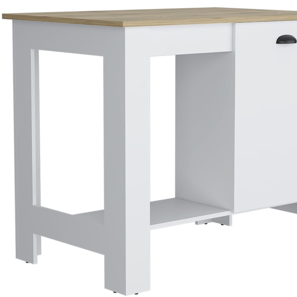 Set of Two Oak and White Wood Kitchen Island And Pantry Cabinet HomeRoots