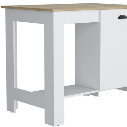 Set of Two Oak and White Wood Kitchen Island And Pantry Cabinet HomeRoots