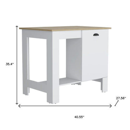 Set of Two Oak and White Wood Kitchen Island And Pantry Cabinet HomeRoots