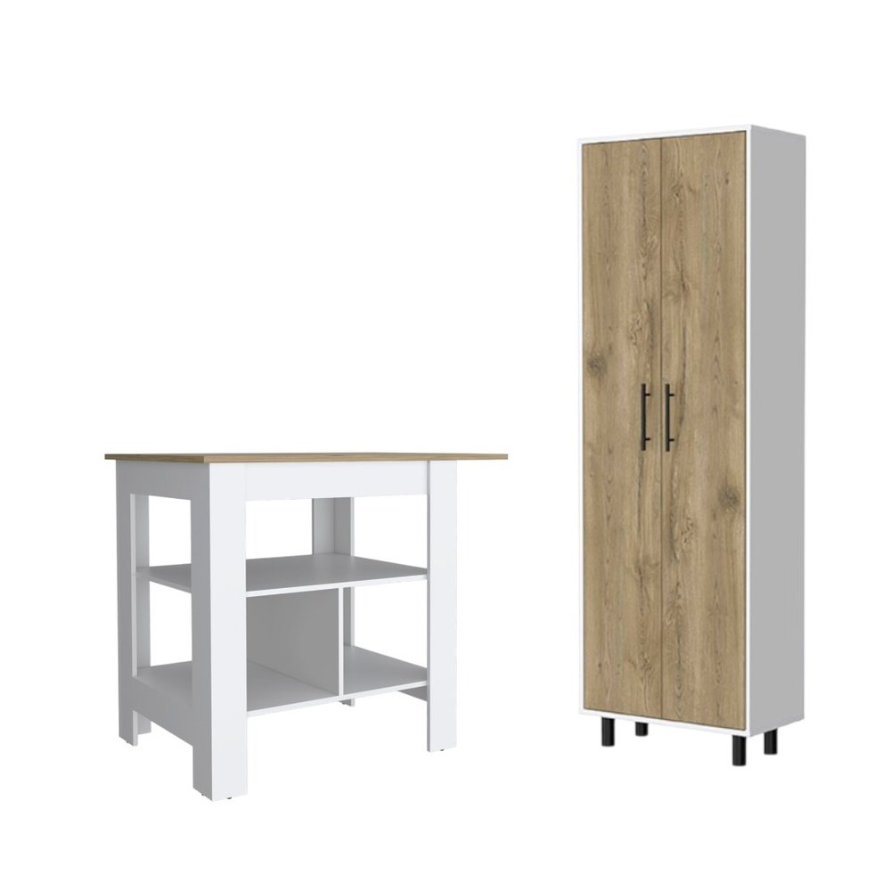 41" Natural and White Wood Kitchen Island Set With Storage HomeRoots