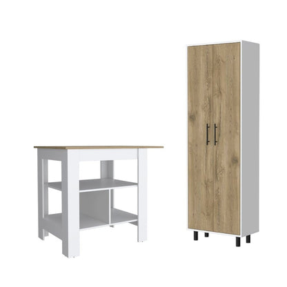 41" Natural and White Wood Kitchen Island Set With Storage HomeRoots