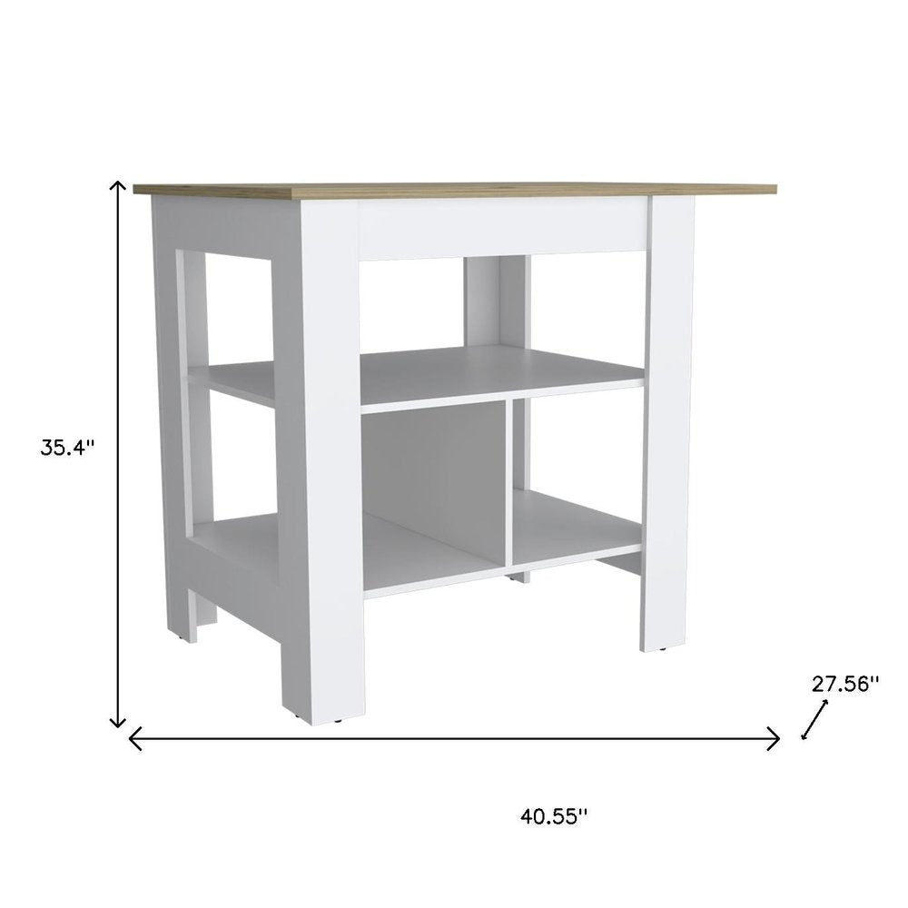 41" Natural and White Wood Kitchen Island Set With Storage HomeRoots